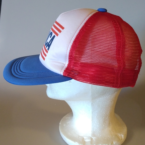 Merica - USA Red White Blue Flag Snap Back Foam Trucker Hat - Picture 4 of 6